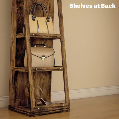Swivel Jewelry Armoire, Lockable Mirror Jewelry Cabinet with Built-In Small Mirror, Rustic Brown