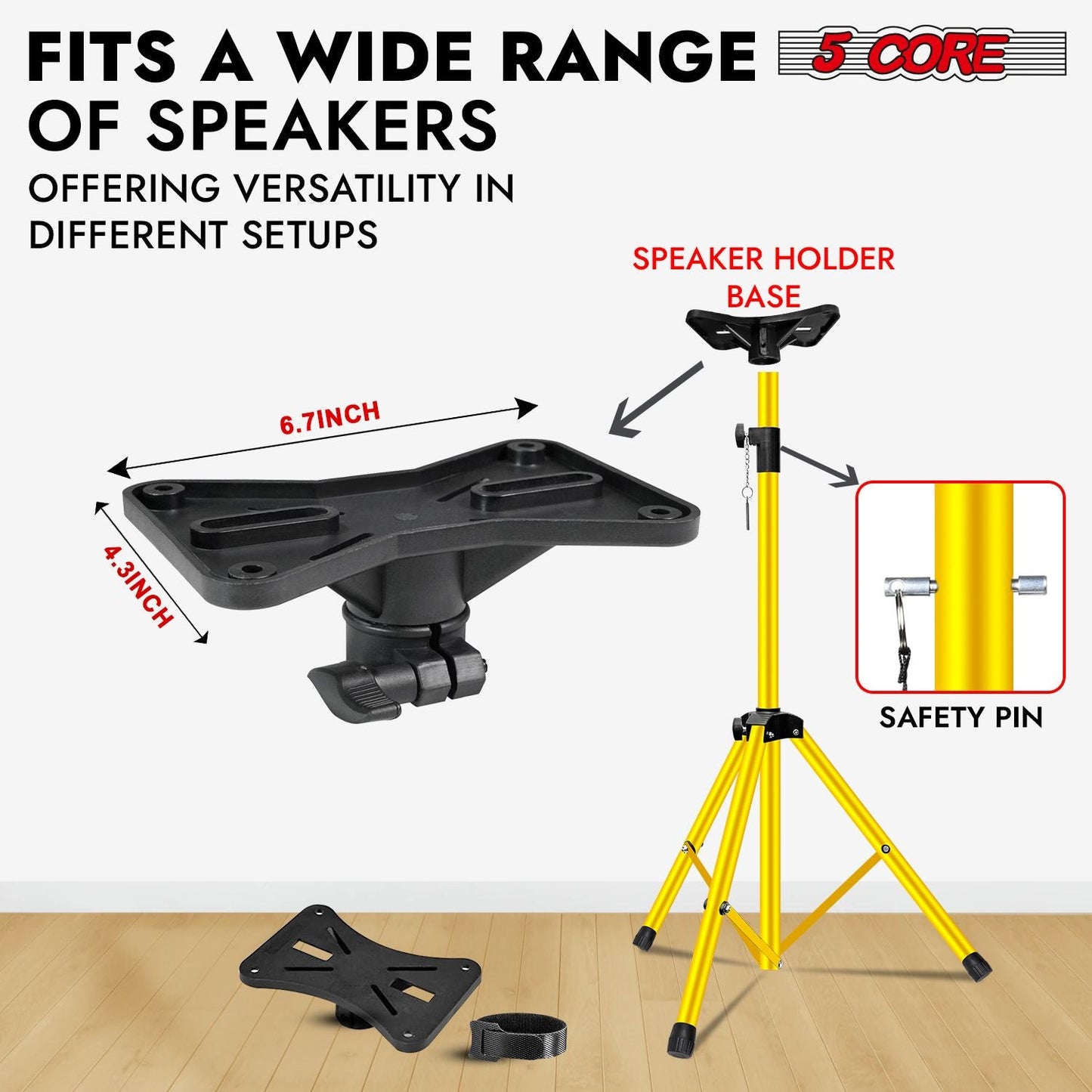 5 Core Speaker Stand Tripod Floor Tall Adjustable Up to 72 Inch DJ Studio Monitor Stands Pole Mount - SS ECO 1PK WOB