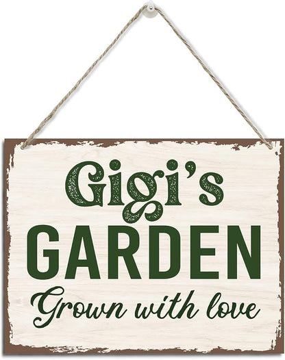 gigi's Garden Sign - Rustic Hanging Wood Plaque, Mother's Day & Birthday Gift Idea, Farmhouse Decor for Home, Garden, Yard, Balcony