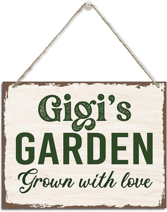 gigi's Garden Sign - Rustic Hanging Wood Plaque, Mother's Day & Birthday Gift Idea, Farmhouse Decor for Home, Garden, Yard, Balcony