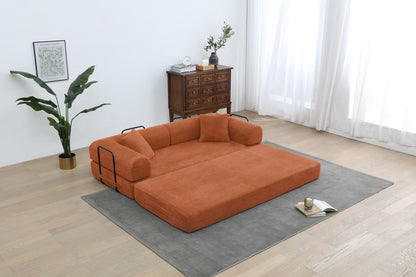 77.9'' Convertible Folding Sofa Bed – 4-in-1 Modular Floor Couch, Corduroy Small Cloud Couch, Compressed Foldable Sleeper Sofa, King Size Futon for Bedroom, Guest Room (Pink)