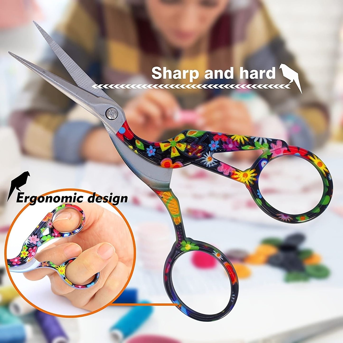 Craft Scissors Stork Sewing Embroidery Scissors With Leather Scissors Cover Bird Scissor For Fabric Cutting Paper Crafting Office Scissors Sewing Handicrafts Tool