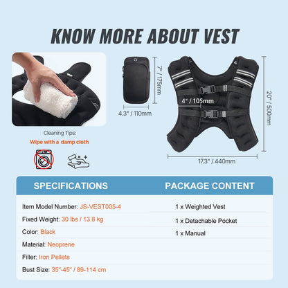 Weighted Vest, 30 lbs Weight Vest with Reflective Stripe, Adjustable Buckle Body Weight Vest for Men Women, Workout Equipment for Strength Training, Running, Jogging, Fitness, and Weight Loss