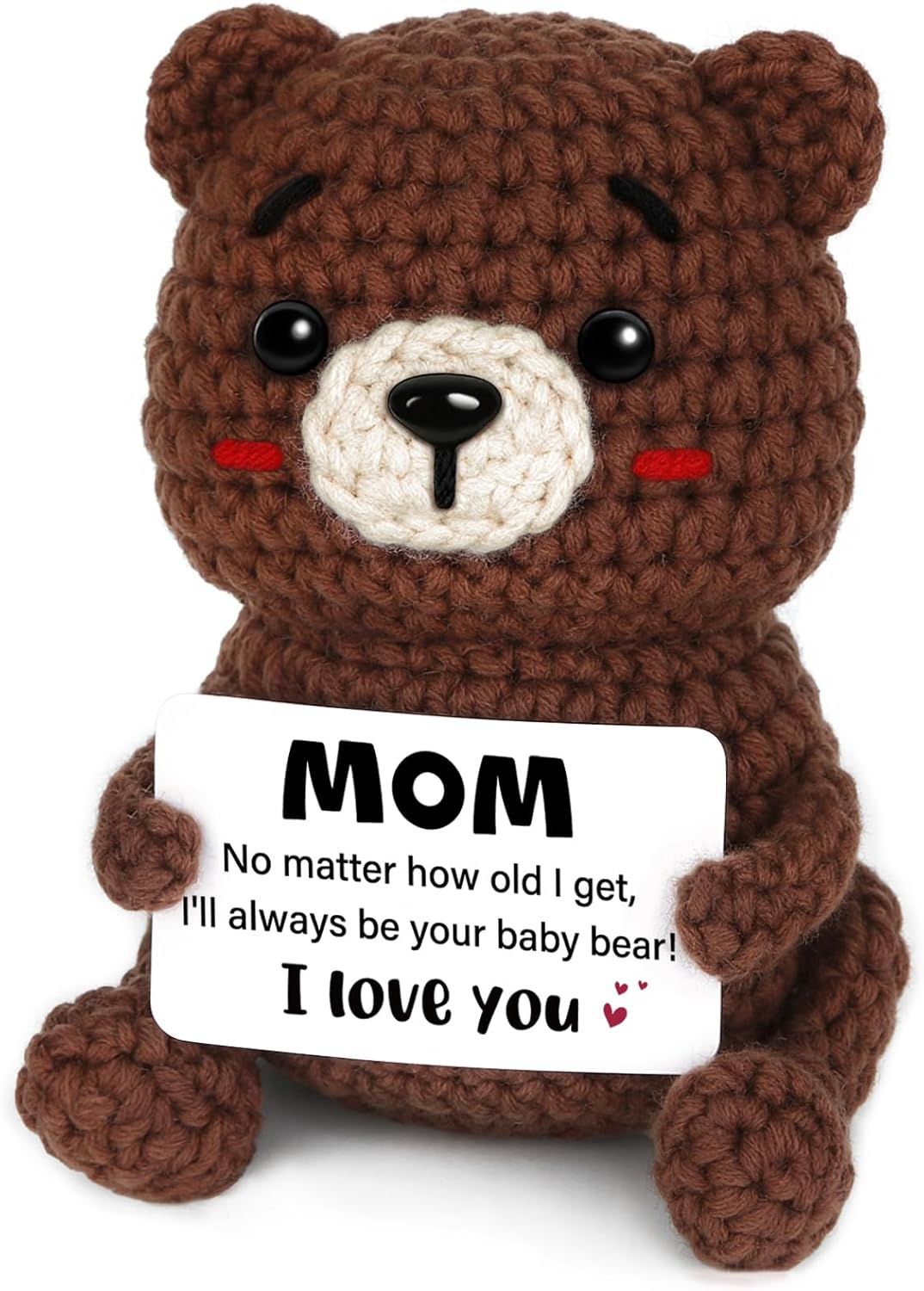 Birthday Gifts for Mom, Handmade Positive Crochet Bear Decor, Mom Gifts for Birthday Christmas Mothers Day, I Love You Present for Mum Mother in Law Bonus Step Mama Mommy
