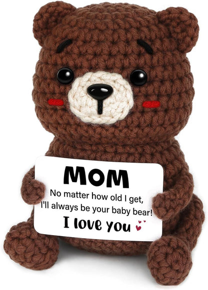 Birthday Gifts for Mom, Handmade Positive Crochet Bear Decor, Mom Gifts for Birthday Christmas Mothers Day, I Love You Present for Mum Mother in Law Bonus Step Mama Mommy