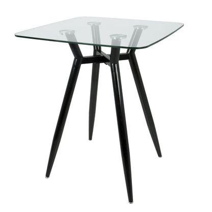 Clara Mid-Century Modern Square Counter Table with Black Metal Legs and Clear Glass Top by