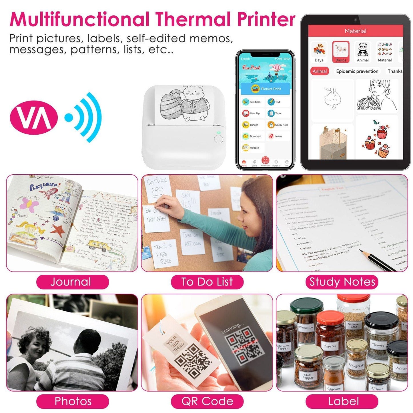 Pocket Wireless Thermal Printer Portable Mini Sticker Maker Machine Rechargeable Inkless Photo Printer for Printing Label Journal Study Notes Memo Photos