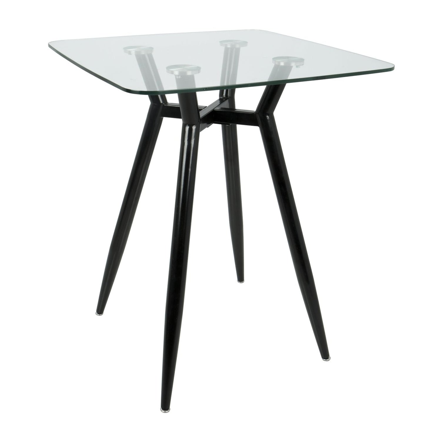 Clara Mid-Century Modern Square Counter Table with Black Metal Legs and Clear Glass Top by