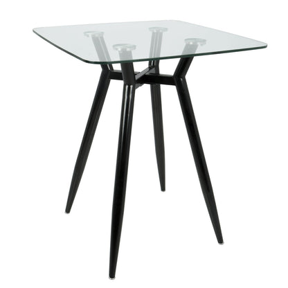 Clara Mid-Century Modern Square Counter Table with Black Metal Legs and Clear Glass Top by