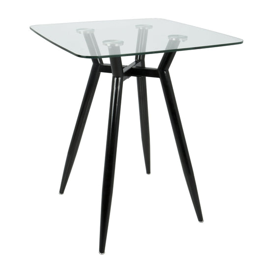 Clara Mid-Century Modern Square Counter Table with Black Metal Legs and Clear Glass Top by