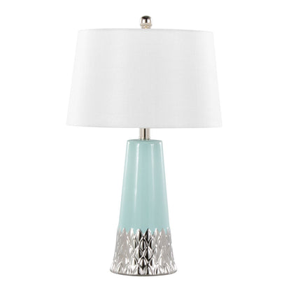 Penelope 22" Contemporary Ceramic Table Lamp with Tiffany Blue & Silver Ceramic Body and White Shade by