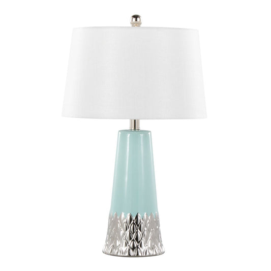 Penelope 22" Contemporary Ceramic Table Lamp with Tiffany Blue & Silver Ceramic Body and White Shade by