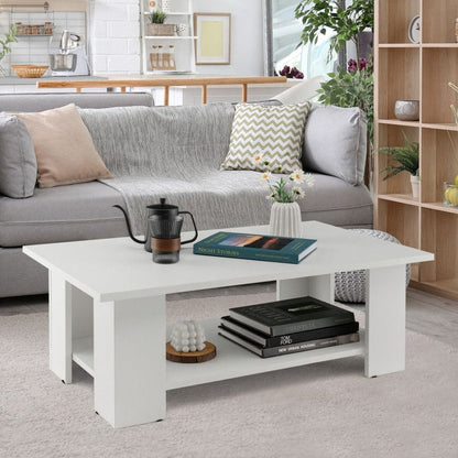 Large 41 Inch 2-tier Wooden Modern Coffee Table with Storage Shelf living room table