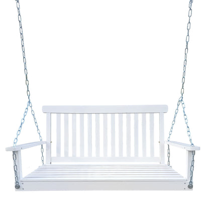 Front Porch Swing with Armrests;  Wood Bench Swing with Hanging Chains; for Outdoor Patio ; Garden Yard;  porch;  backyard;  or sunroom; Easy to Assemble; white