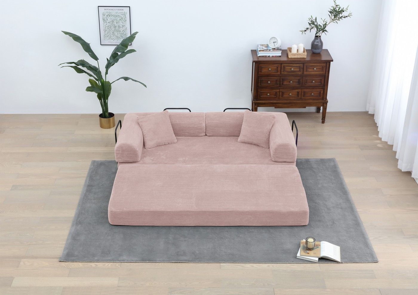 77.9'' Convertible Folding Sofa Bed – 4-in-1 Modular Floor Couch, Corduroy Small Cloud Couch, Compressed Foldable Sleeper Sofa, King Size Futon for Bedroom, Guest Room (Pink)