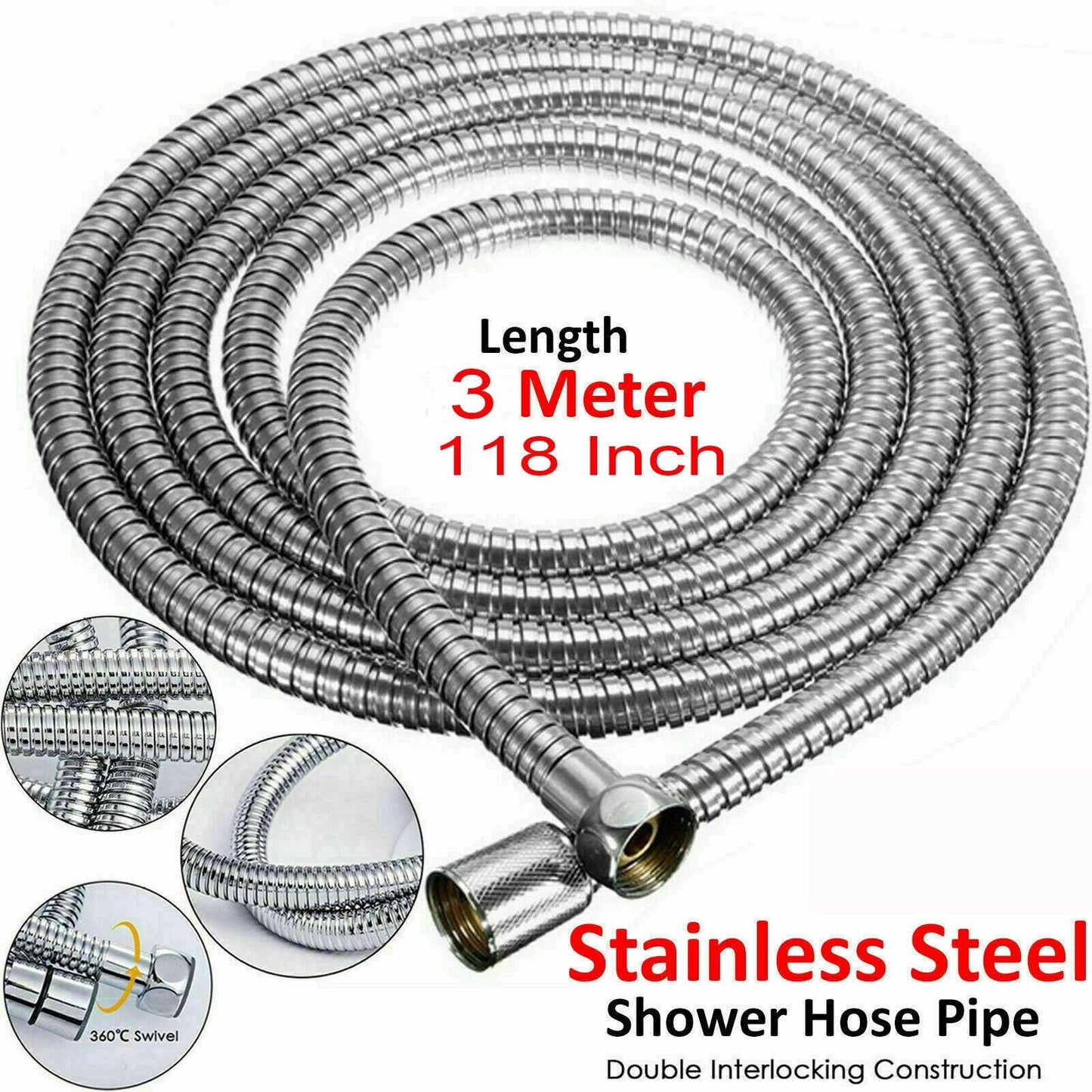 2 m / 3 m / 79" / 118" Shower Water Hose Shower Head Stainless Steel Flexible Replacement Hose
