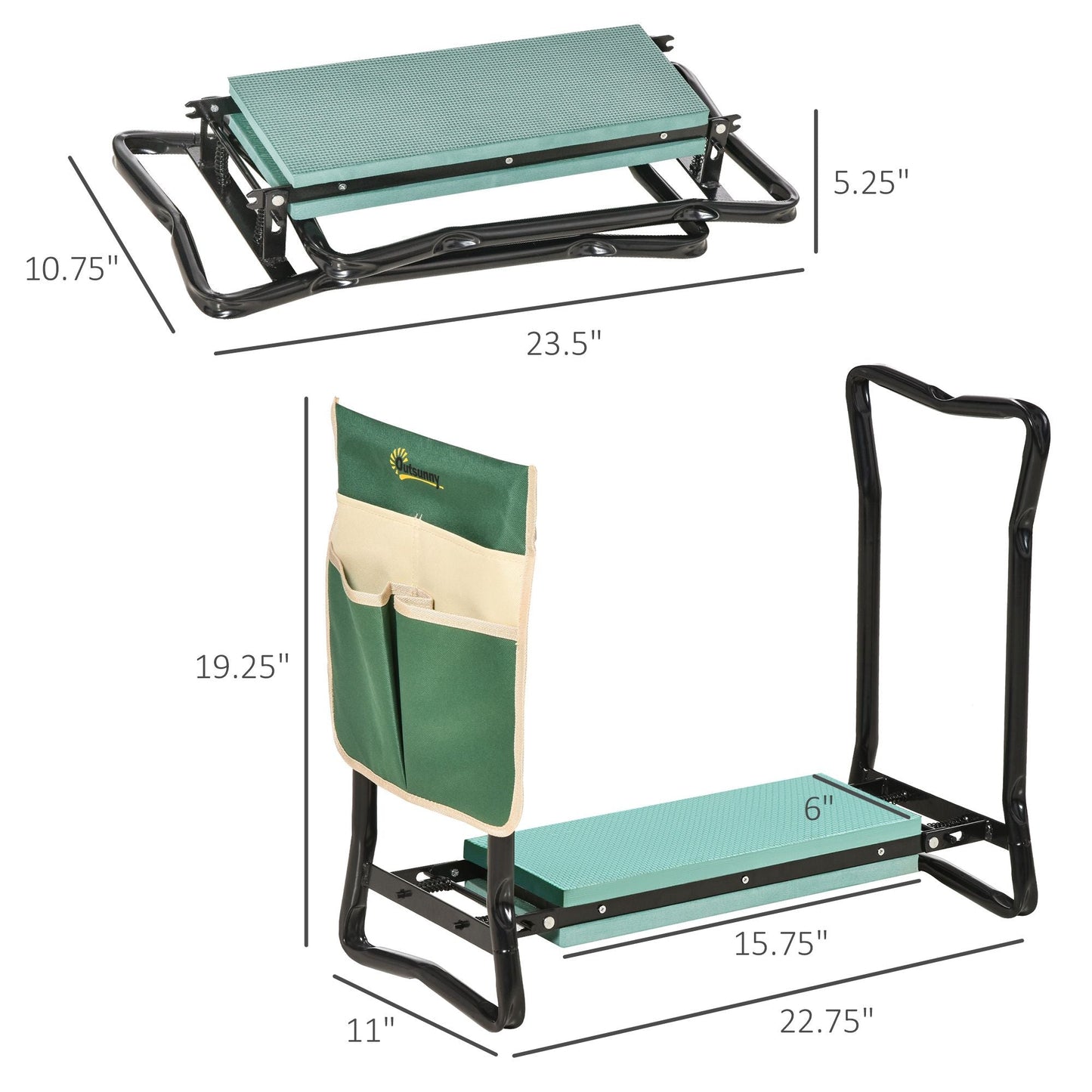 Folding Gardening Kneeling Bench with Large Tool Pouch