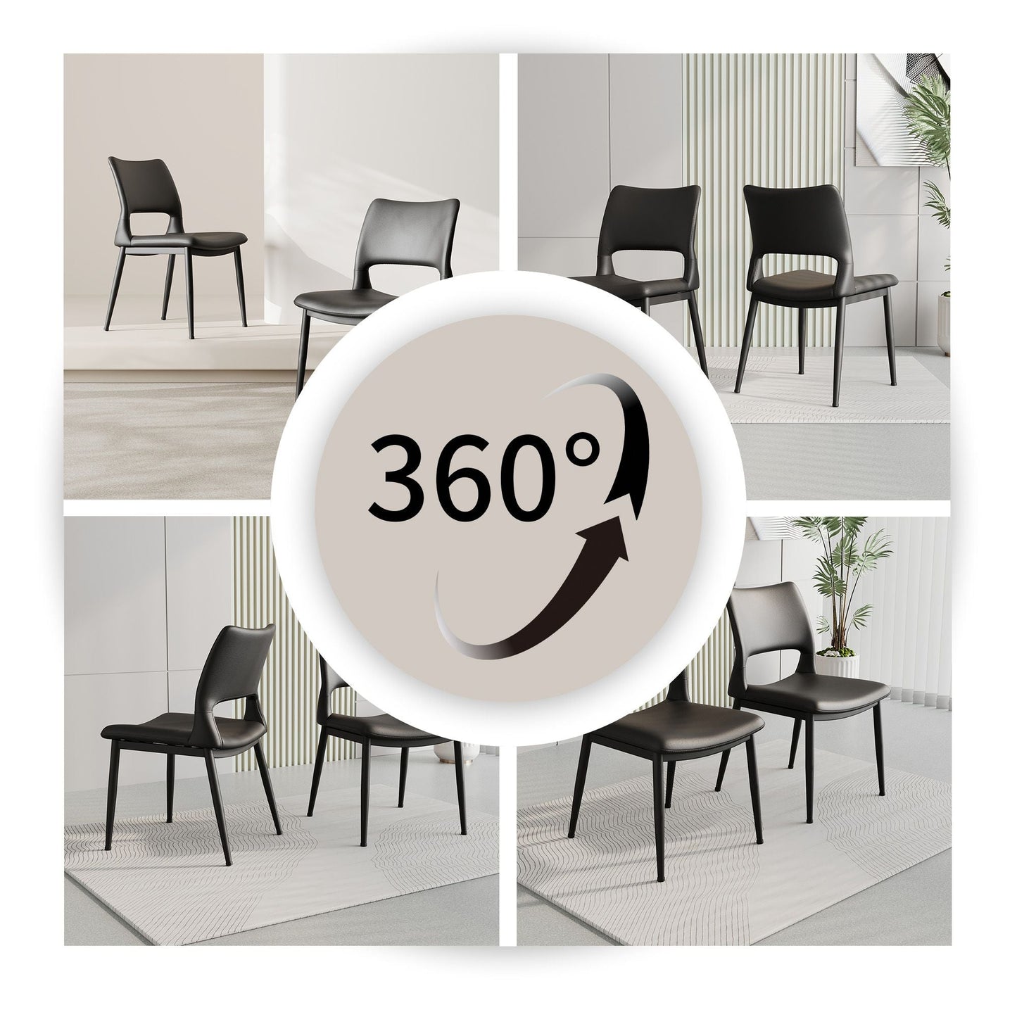 Modern minimalist black PU leather Dining Chairs Set of 2, comfortable backrest design, metal leg support, suitable for restaurants, kitchens, and offices.