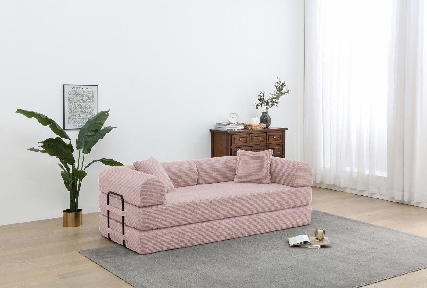 77.9'' Convertible Folding Sofa Bed – 4-in-1 Modular Floor Couch, Corduroy Small Cloud Couch, Compressed Foldable Sleeper Sofa, King Size Futon for Bedroom, Guest Room (Pink)