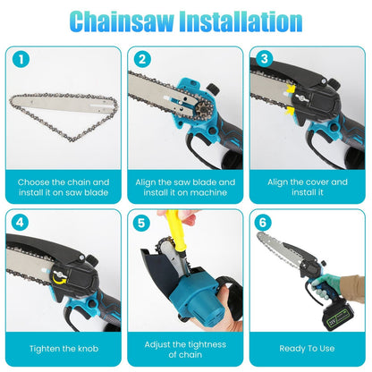 2-In-1 8' Cordless Electric Pole Saw and Mini Chainsaw with Extension Poles 2Pcs 21V 3.0Ah Batteries Adjustable Length Chain Saw With Auto Oiler Safety Switch For Wood Cutting