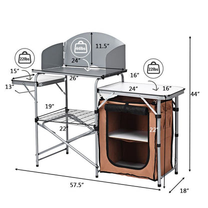 Foldable Outdoor BBQ Portable Grilling Table with Windscreen Bag