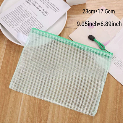 5pcs A5 Office Mesh Waterproof File Bag With Zipper Creative Students Stationery Pen Bag Office Transparent Information Bag Bill Storage Bag