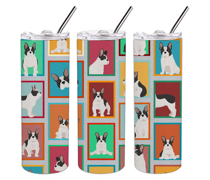 Lots of Black and White French Bulldog Stainless Steel Skinny Tumbler Vacuum Double Walled Reusable Insulated Tumbler Travel Cup for Coffee Cocktails Gift with Lid, 20 oz