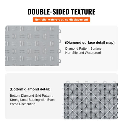 VEVOR Garage Tiles Interlocking, 12 x 12 x 0.53 inch 25 Pack Garage Floor Covering Tiles, Non-Slip Double-Sided Texture Garage Flooring Tiles, for Garages, Basements, Repair Shops, Silver