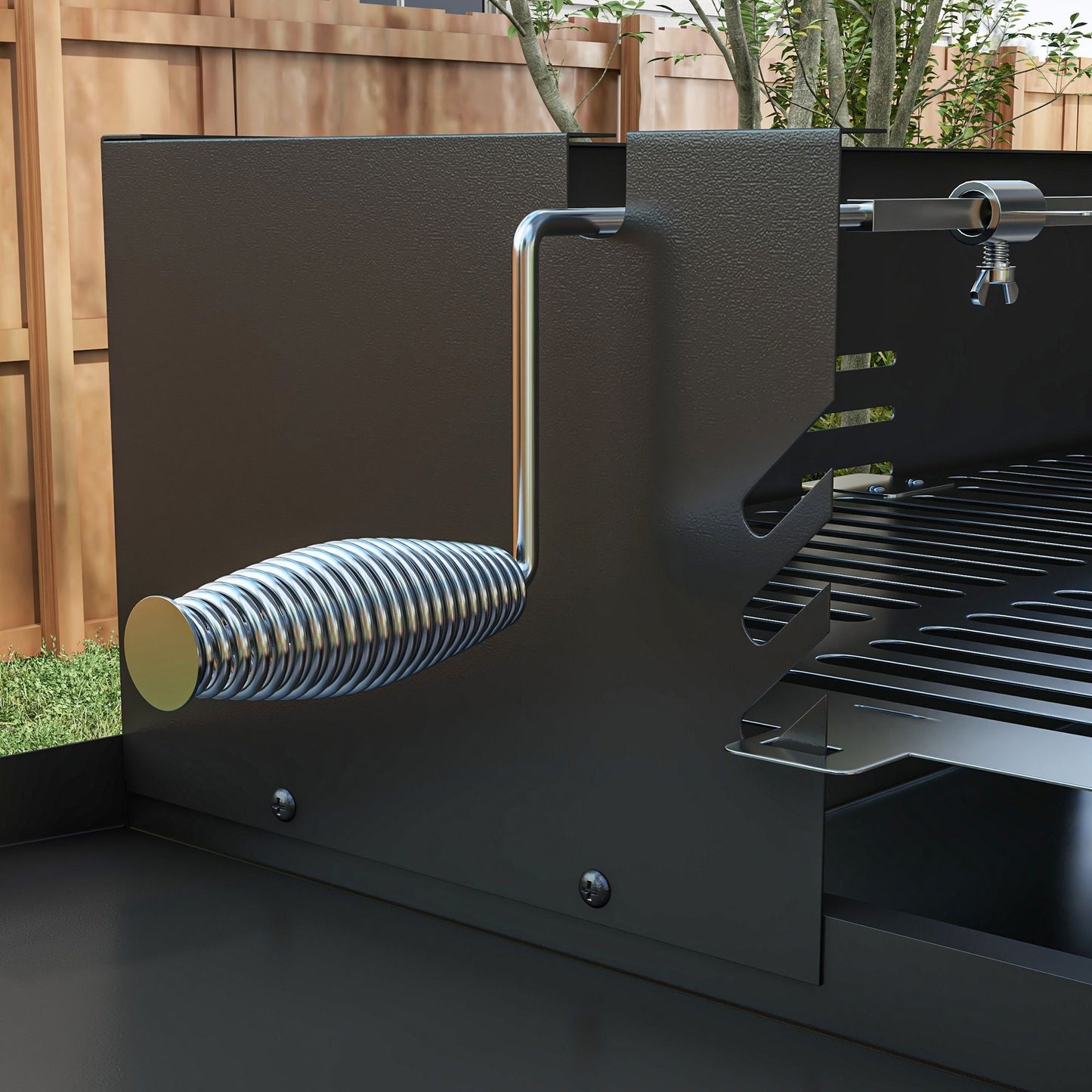 Outsunny BBQ Rotisserie Charcoal Grill for Chicken Turkey with 3-Level Grate Storage Shelves Stainless Steel