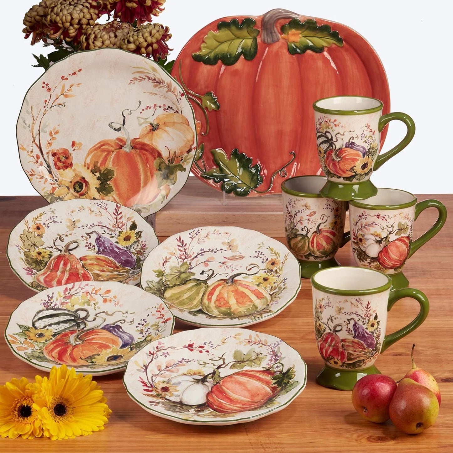 Harvest Morning Set of 4 Ceramic Mugs – Sip coffee, tea, or hot cocoa in cozy autumn style with these beautifully detailed mugs, perfect for crisp mornings and holiday moments 16 oz
