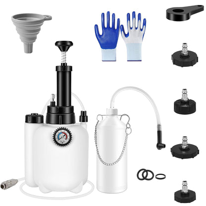 1Pc 3L Manual Brake Bleeder Kit One Person Brake Bleed Vacuum Pump Automotive Brake Fluid Bleeding Kit with 1L Waste Oil Bottle 4 Master Cylinder Adapters Gloves Funnel Fit for Most Vehicles