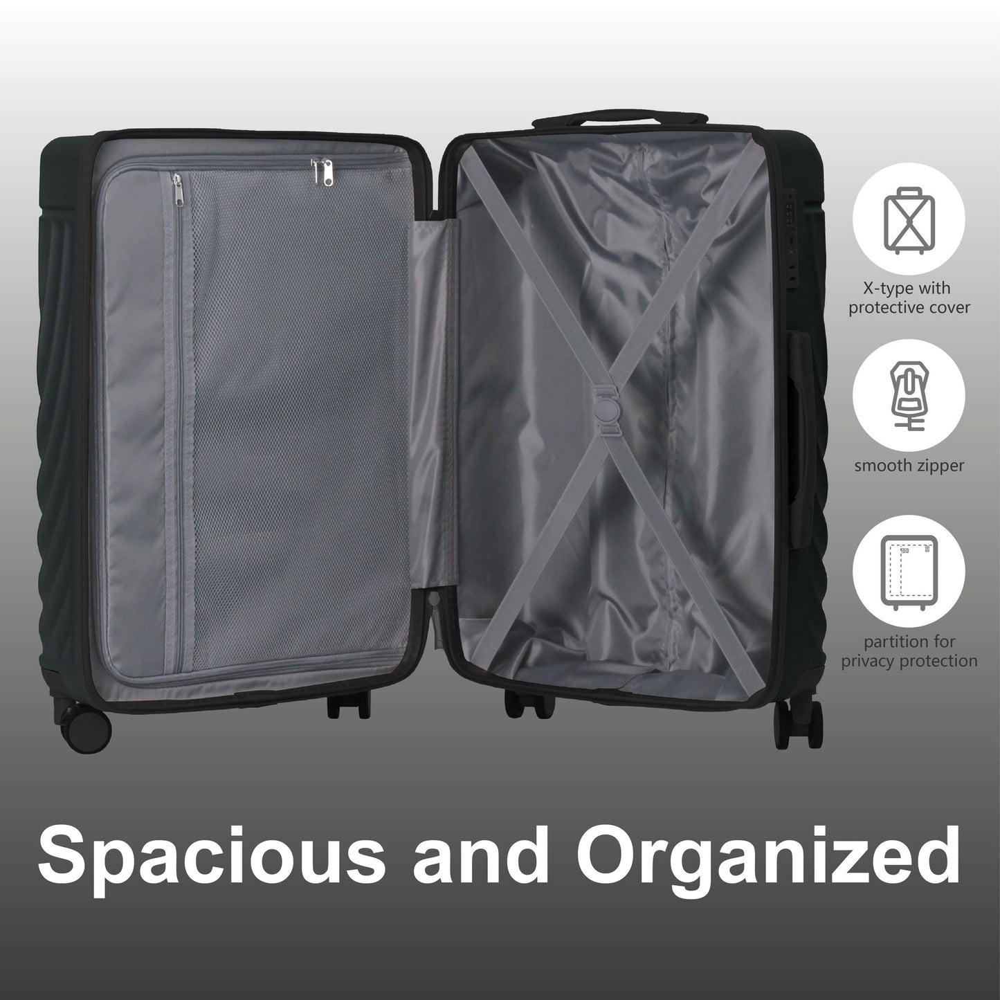 Luggage Sets ABS Hardshell 3pcs Luggage, Lightweight Durable Suitcase sets Spinner Wheels Suitcase with TSA Lock 20''24''28'' Available(Dark Green)