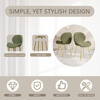 Modern minimalist white teddy velvet Dining Chairs Set of 2 with sturdy gold metal legs and comfortable backrest design, suitable for restaurants, kitchens, and offices.