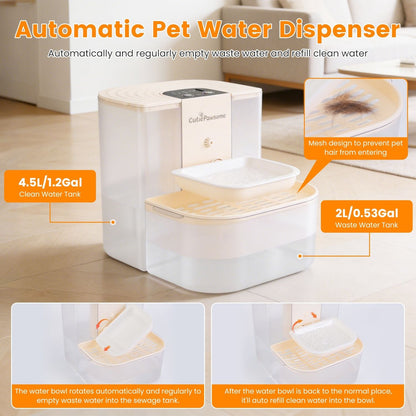 Smart Pet Water Fountain Automatic Cat Water Dispenser 4.5L Cordless Rechargeable Dog Water Fountain Self-Refill with 3 Adjustable Volume 3 Time Intervals Remote Control Cleaning Brush