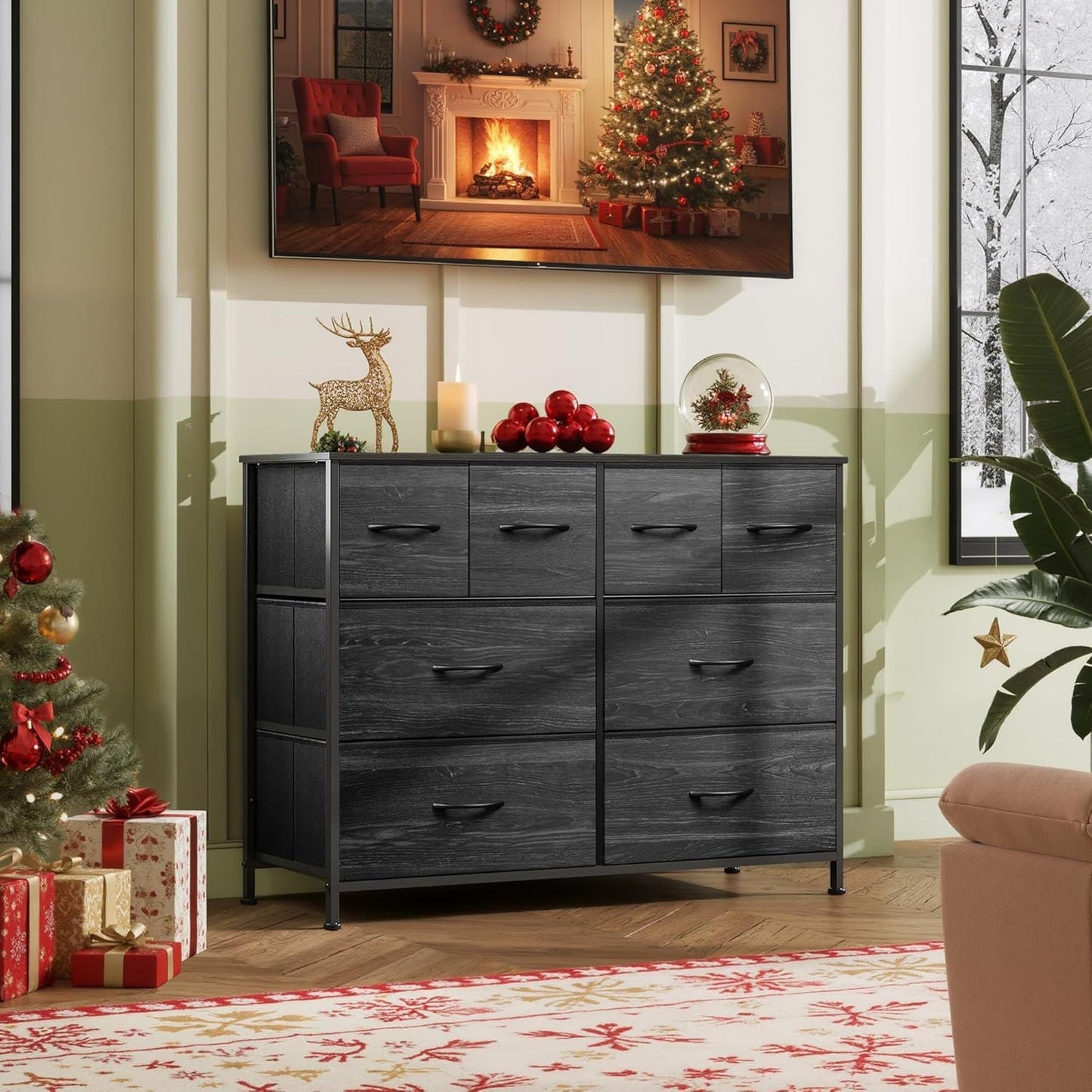 Dresser for Bedroom with 8 Drawers, Wide Fabric Dresser for Storage and Organization, Chest of Drawers, Dressers for Living Room, Closet, Hallway, Dark Grey