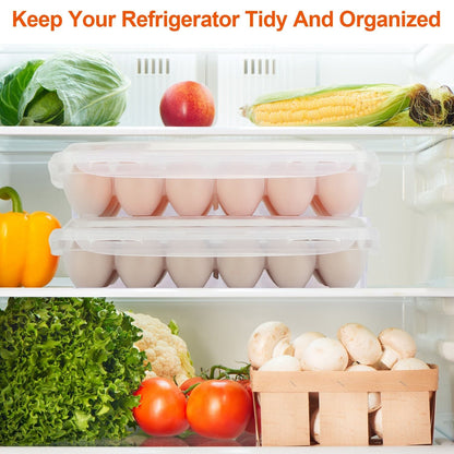 2Pcs Egg Holder Stackable Plastic Egg Storage Box Egg Rack for Refrigerator with 18 Cavity Per Container Dishwasher Safe