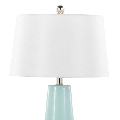 Penelope 22" Contemporary Ceramic Table Lamp with Tiffany Blue & Silver Ceramic Body and White Shade by