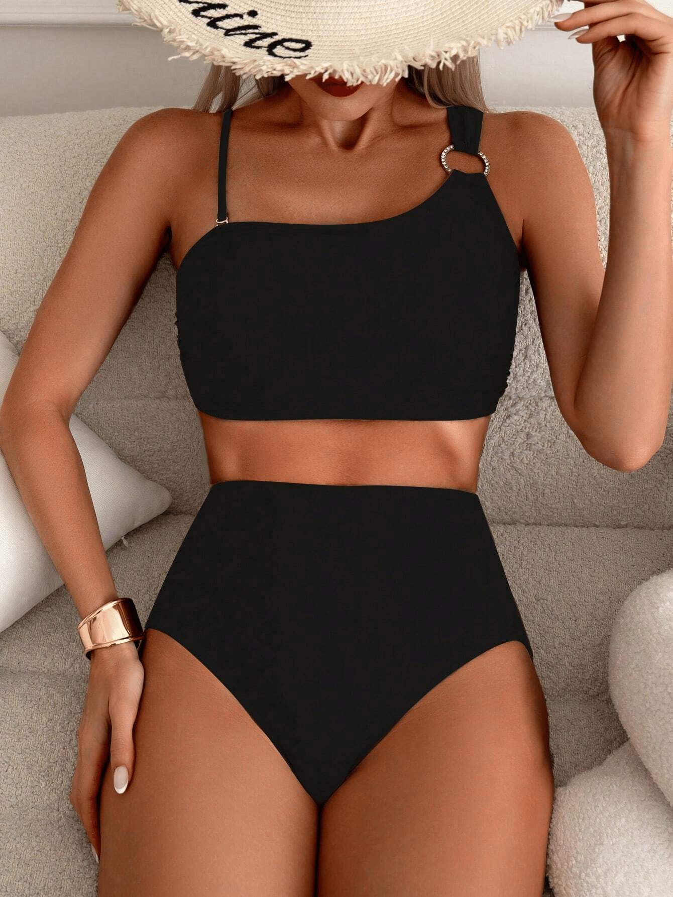 Women's minimalist asymmetrical split style quick drying bikini swimsuit