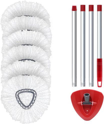 6 Pack O Cedar Spin Mop Replacement Mop HeSpin Mopd, Spin Mop Replacement Microfiber Mop Head, 360 Degree Easy Wringing Dust Mop Head with One Base and One Handle