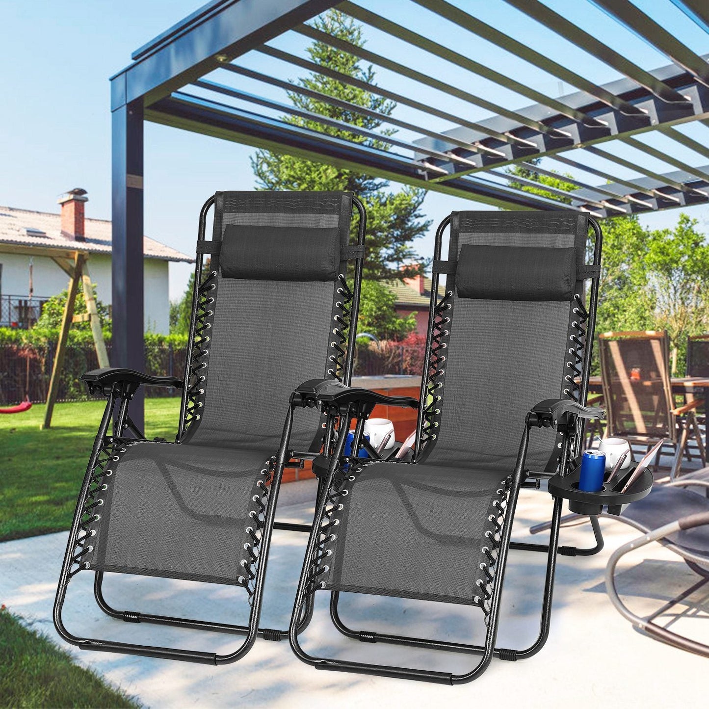 2Packs Zero Gravity Lounge Chair with Dual Side Tray 330lbs Load Foldable Recliner Chair