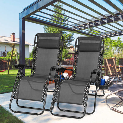 2Packs Zero Gravity Lounge Chair with Dual Side Tray 330lbs Load Foldable Recliner Chair