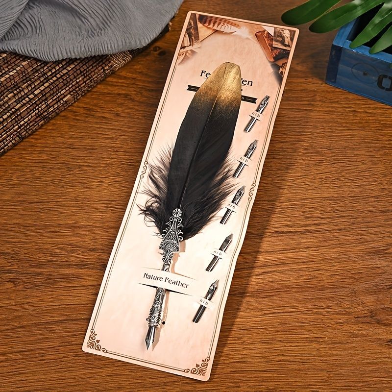 European And American Retro Feather Pen Dipping Pen Enterprise Business Gift Birthday Stainless Steel Signature Pen Teacher Gift Birthday Gift