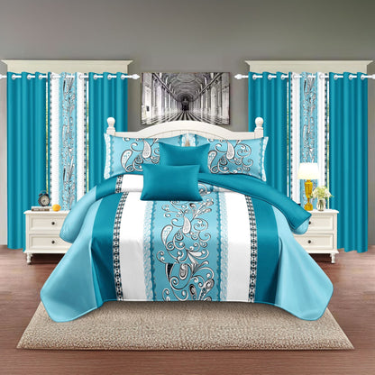 9 Piece in a Bag Thick Touch Bed Cover Curtain Set, Upgraded Luxury Bedspread Set, Bamboo microfiber All Season Bedding-Set For Home, RV Beding, Boys And Girls Gifts With Gift Bag