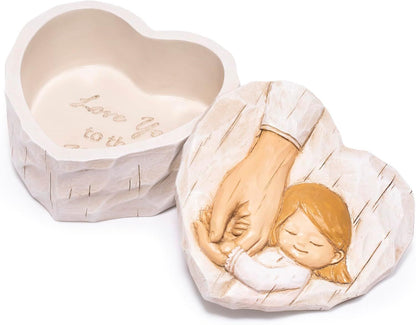 Heart Jewelry Box for Mom Daughter, Resin Keepsake Gift, Love You to the Moon Trinket Box, Mother's Day Birthday Gift, March Birthday Gifts for Women