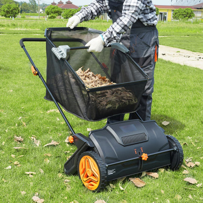 Push Lawn Sweeper, 21inch Leaf & Grass Collector, Strong Plastic Wheels & Heavy Duty Thickened Steel Durable to Use with Large Capacity 3.5 cu. ft. Mesh Collection Hopper Bag, 2 Spinning Brushes