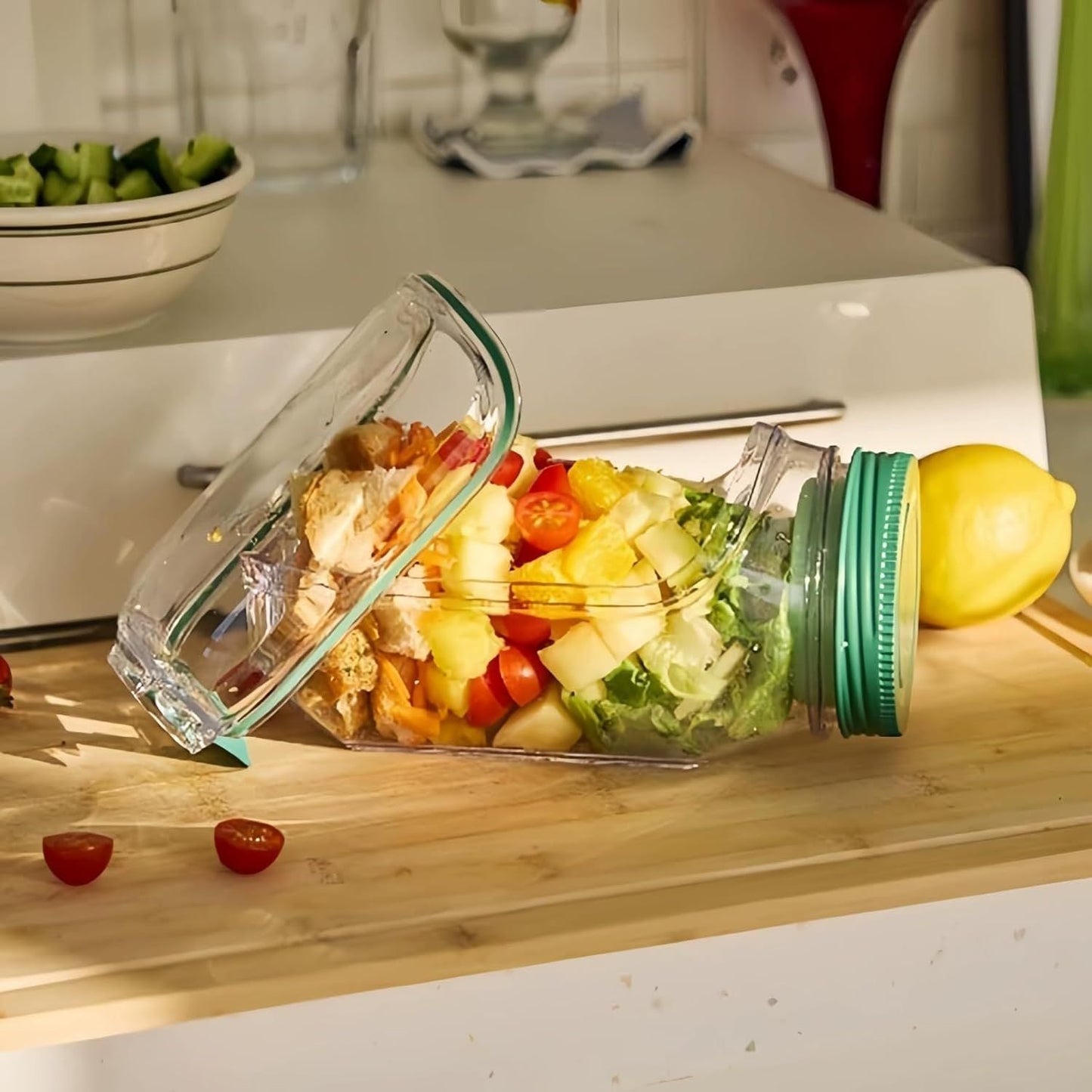 Salad Container with Side Opening, Leak-Resistant Design with Dressing Cup & Lid, Dishwasher & Freezer Safe for Office, Travel & Outdoors (green)