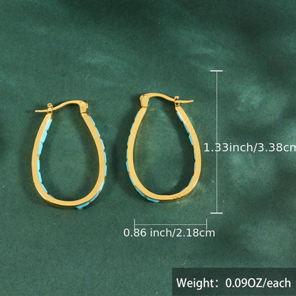 U Shape Hoop Earrings Inlaid Square Shape Synthetic Gems Fashion Piercing Earrings Jewelry 1 Pair
