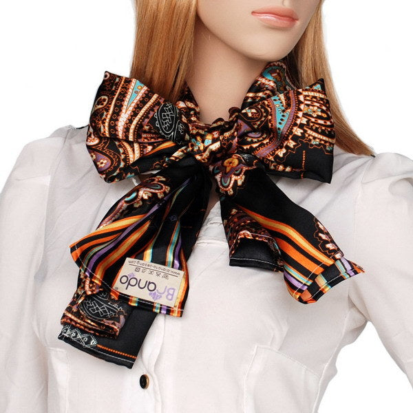 Blando Black Chic Paisley & Stripes Design Fashion Soft Silk Scarf/Wrap/Shawl(Large)