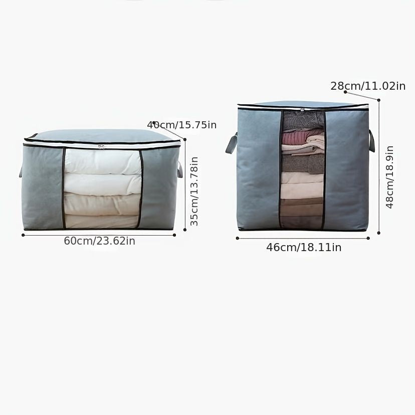 1pc Large Capacity Clothes Storage Bag Organizer With Reinforced Handle Thick Fabric For Comforters, Blankets, Bedding, Foldable With Sturdy Zipper, Clear Window