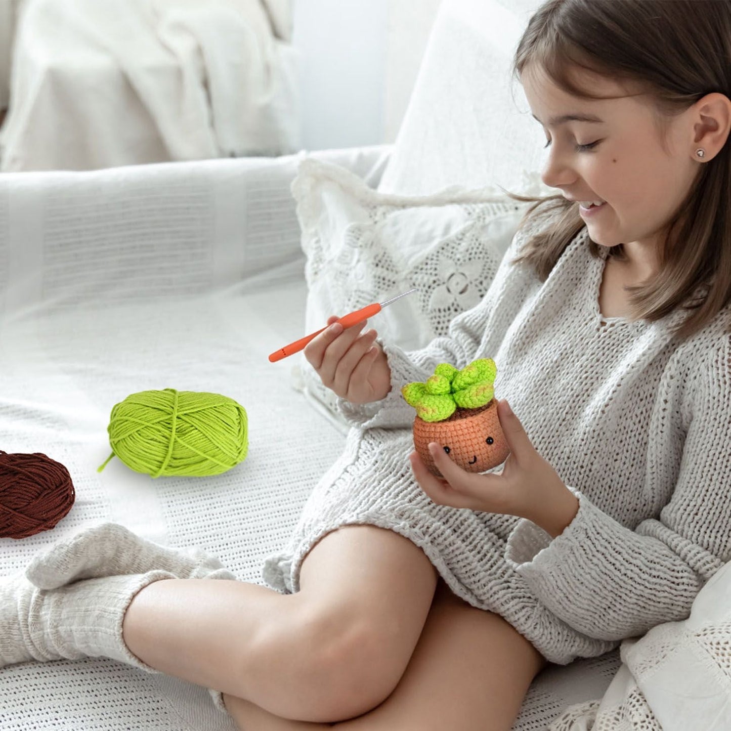 Succulents Crochet Kit Crochet Kit For Beginners DIY Knitting Supplies for Kids Adults 4 Patterns